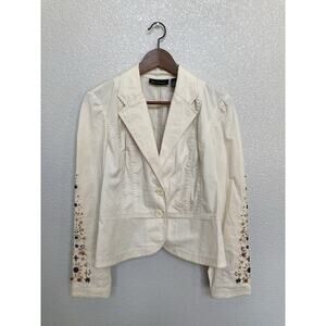INC international concepts beaded embroidered cream jacket medium cotton 90s y2k